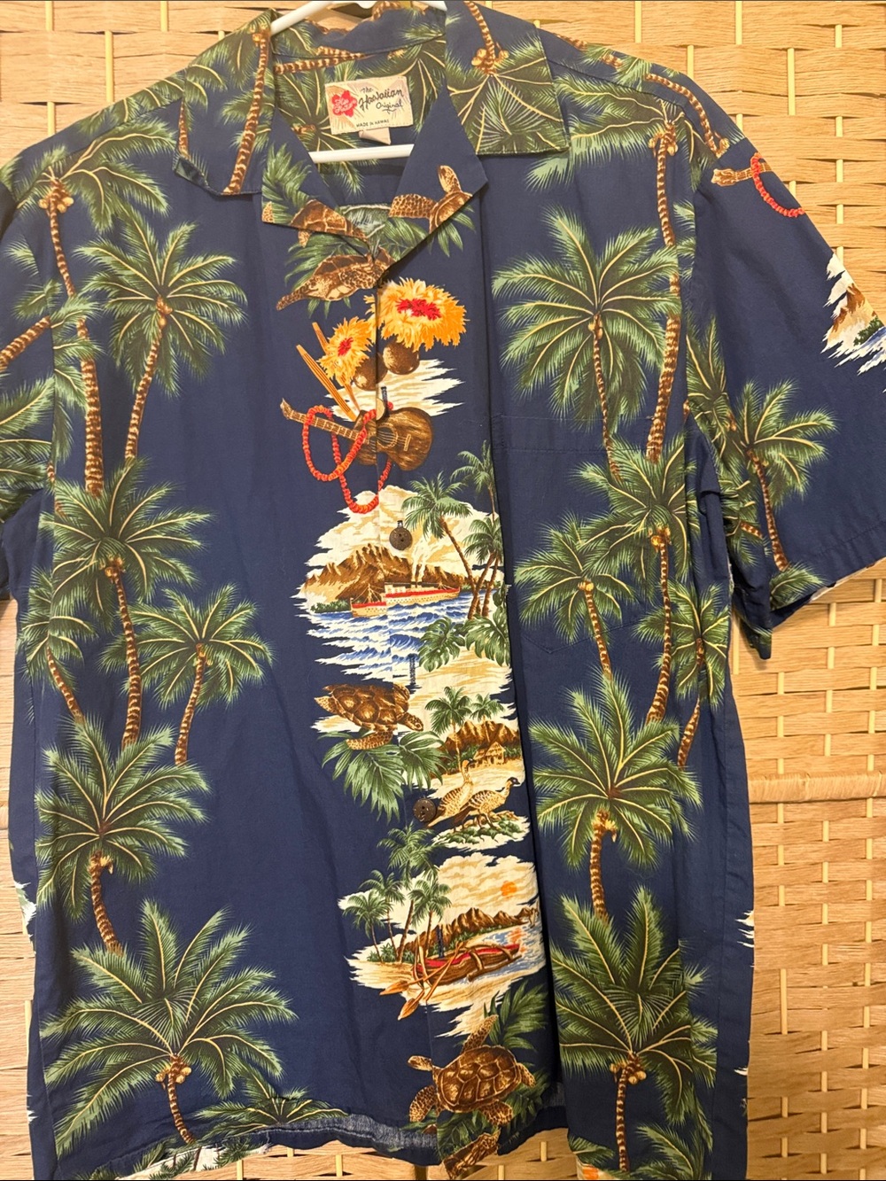 Hilo Hattie Navy Palm Tree & Island Print Hawaiian Shirt